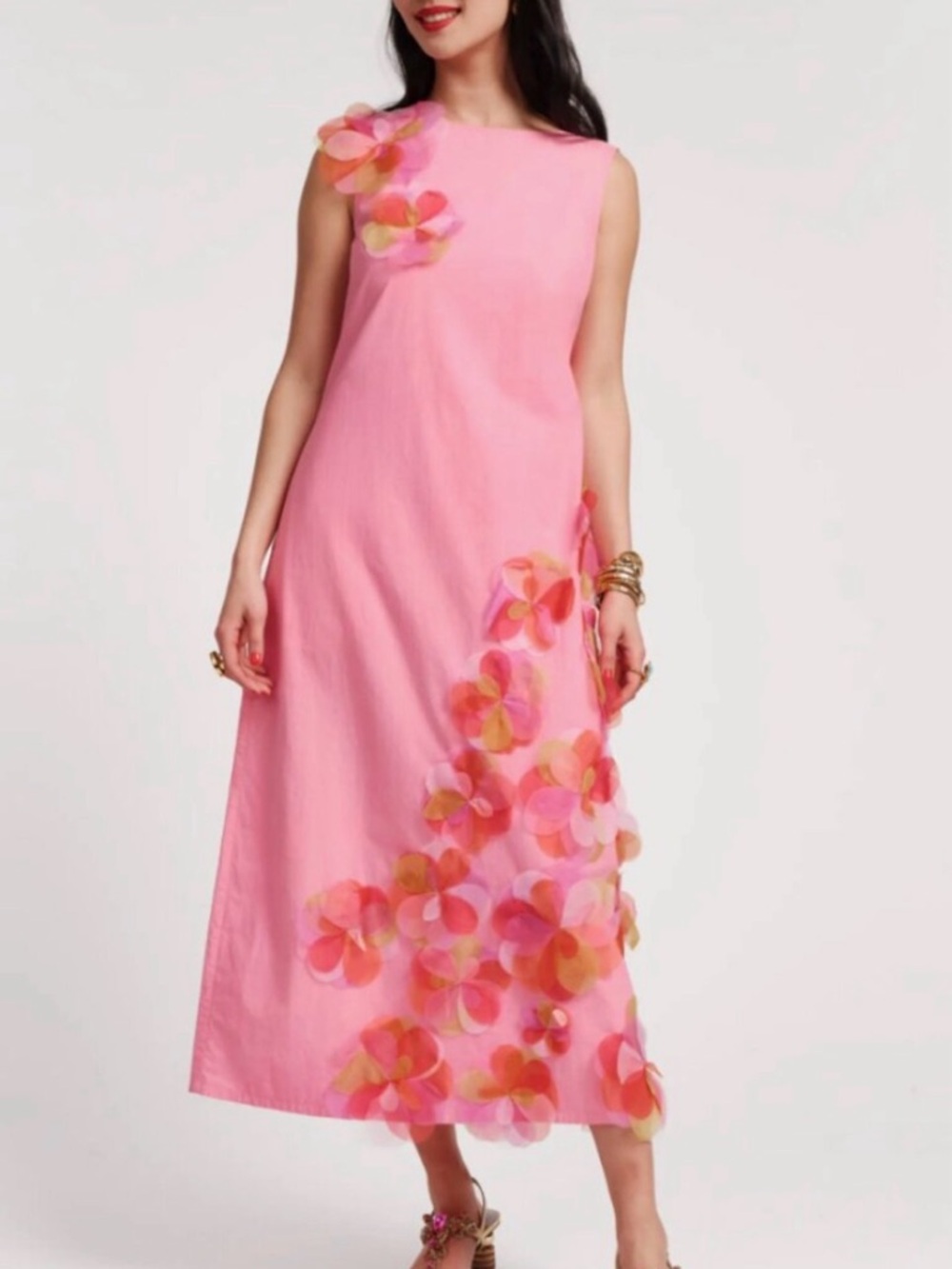 Rare NWT Frances Valentine Pink Floral Dress LARGE Wedding Guest Preppy Party